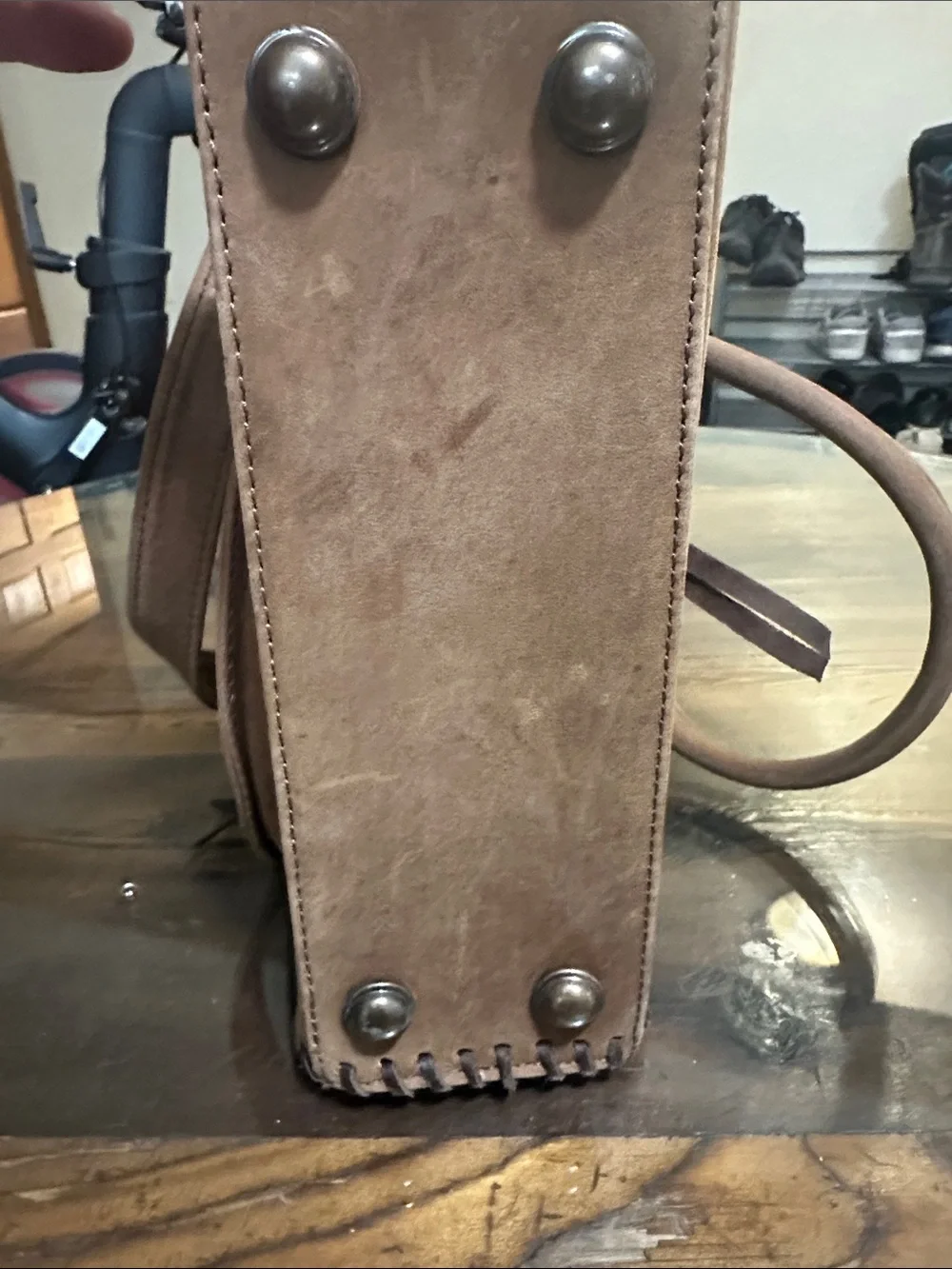 STS Brown Leather Satchel with Leopard Accent